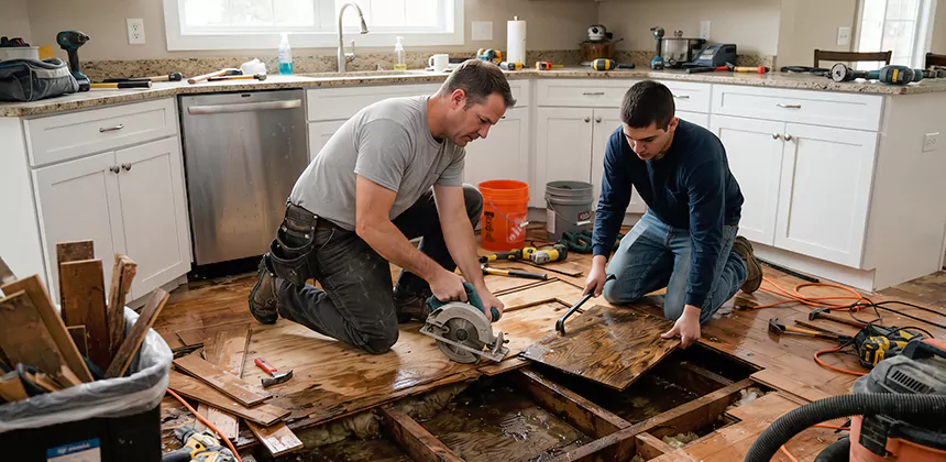 Kitchen Floor Water Damage Repair in Haltom City